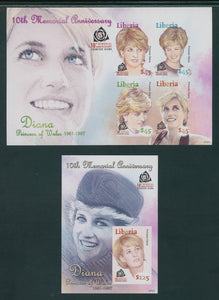Liberia Scott #2468-2469 IMPERF MNH SHEETS 2007 Princess Diana 10th Memorial $$