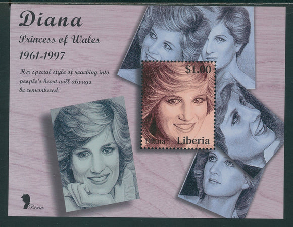 Liberia OS #26 MNH S/S Princess Diana 1961-1997 $1 In Memoriam $$