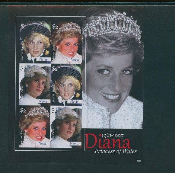 Nevis Scott #1619 IMPERF MNH SHEET In Memoriam 2010 Princess Diana 1961-1997 $$