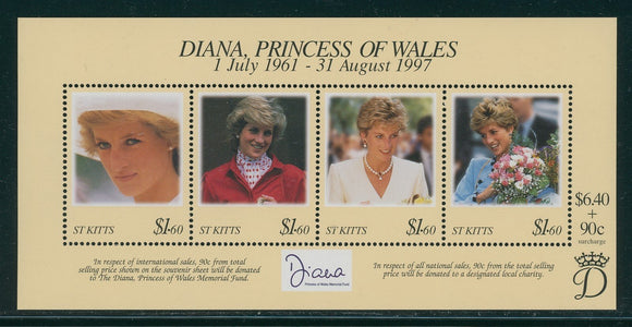 St. Kitts Scott #438 MNH SHEET In Memoriam Princess Diana (1961-1997) CV$4+