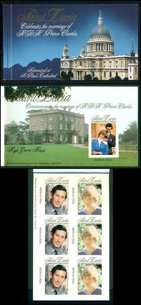 St. Lucia Scott #549 SA BOOKLET Prince Charles Lady Diana Wedding CV$5+