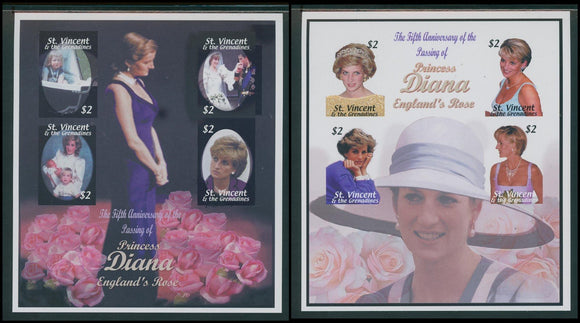 St. Vincent Scott #3121-3122 IMPERF MNH SHEETS 2003 Princess Diana In Memoriam $