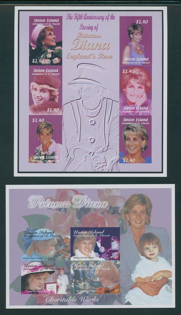 SVG Union I Scott #268-269 IMPERF MNH 2003 Princess Diana 5th Memorial ANN $$