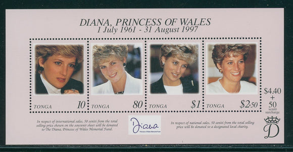 Tonga Scott #980 MNH SHEET In Memoriam Princess Diana (1961-1997) CV$5+