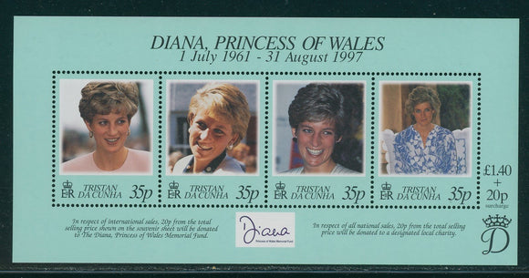 Tristan da Cunha Scott #618 MNH SHEET In Memoriam Princess Diana 1961-1997 CV$5+