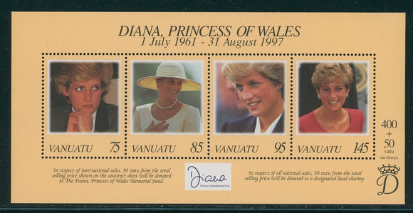 Vanuatu Scott #719 MNH SHEET In Memoriam Princess Diana (1961-1997) CV$6+