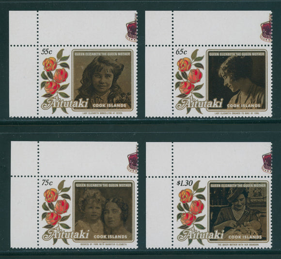 Aitutaki Scott #373-376 MNH Queen Mother Elizabeth's 85th Birthday CV$3+ os1