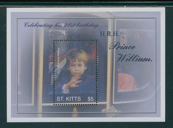 St. Kitts Scott #566 MNH S/S Prince William 21st Birthday CV$3+
