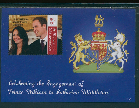 St. Vincent Scott #3758 MNH S/S Prince William/Ms Middleton Engagement CV$4+