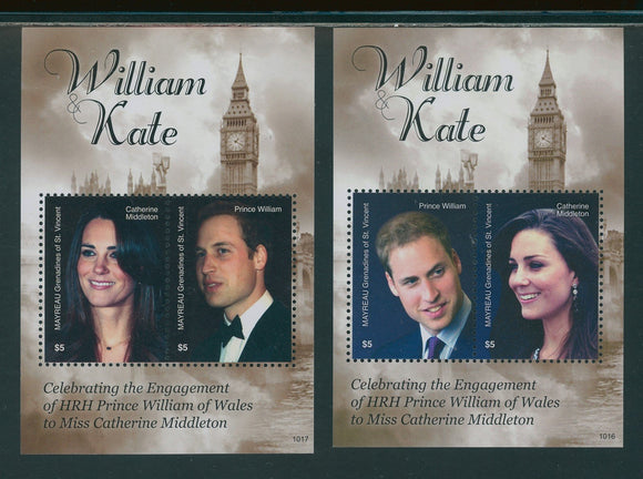 SVG Mayreau OS #7 MNH S/S Prince William/Ms Middleton Engagement $$