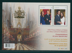 Canada Scott #2477b MNH S/S Prince William/Ms Middleton Wedding CV$3+