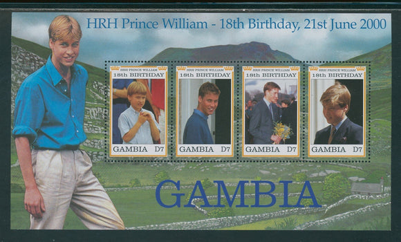 Gambia Scott #2247 MNH SHEET of 4 H. R. H. Prince William 18th Birthday CV$5+