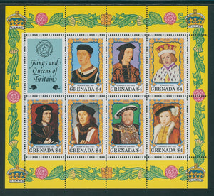 Grenada Scott #1202 MNH SHEET of 7 Kings and Queens of Britain CV$19+