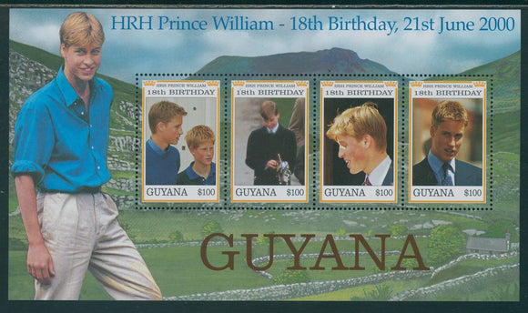 Guyana Scott #3490 MNH SHEET of 4 Prince William 18th Birthday CV$5+