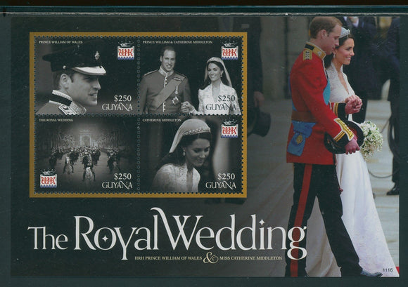 Guyana Scott #4078 MNH SHEET of 4 Prince William/Ms Middleton Wedding CV$10+