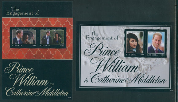 Liberia Scott #2706-2707 MNH S/S Prince William/Ms Middleton Engagement CV$11+