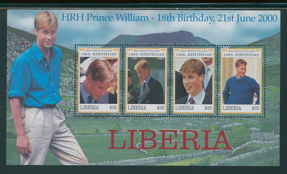 Liberia OS #39 MNH SHEET of 4 Prince William 18th Birthday $$