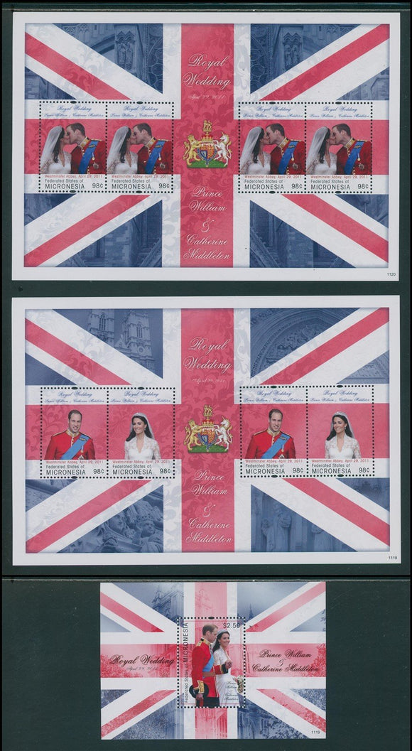 Micronesia Scott #933-935 MNH SHEETS Prince William/Ms Middleton Wedding CV$21+
