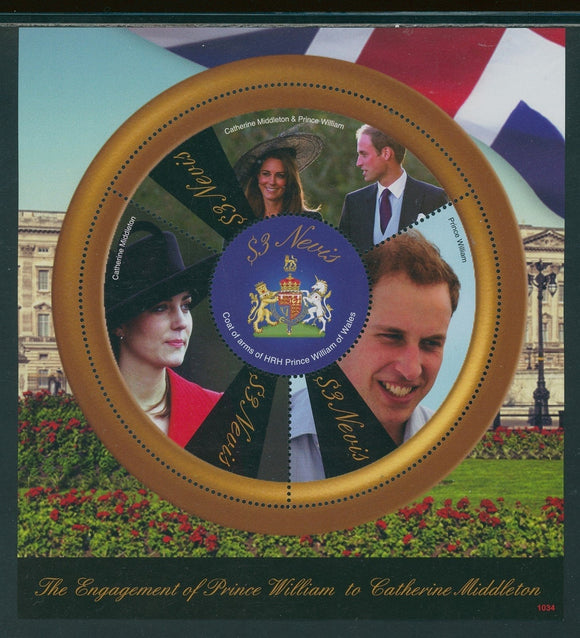 Nevis Scott #1646 MNH SHEET Prince William/Ms Middleton Engagement CV$9+