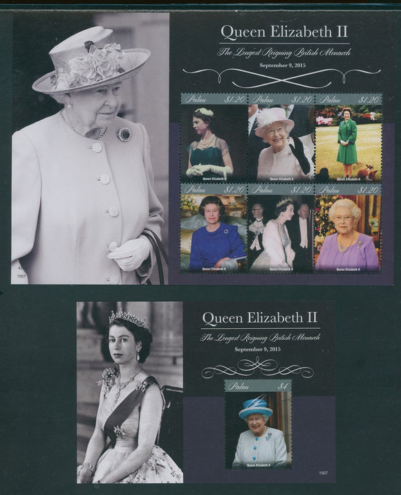 Palau Scott #1273-1274 MNH SHEETS Queen Elizabeth's Long Reign 2015 CV$22+