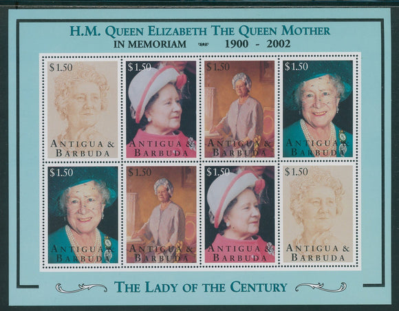 Queen Mother Elizabeth OS #1 MNH SHEET of 8 (1900-2002) Antigua $$