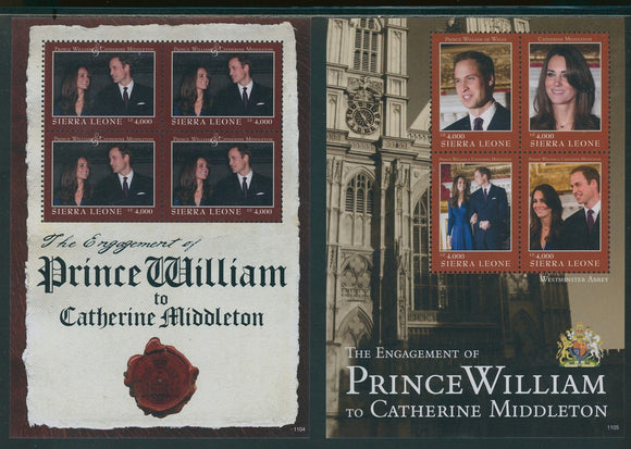 Sierra Leone Scott #3070-3071 MNH SHEETS Prince William/Ms Middleton CV$7+