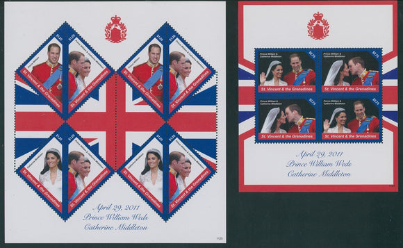 St. Vincent Scott #3787-3788 MNH SHEETS Prince William/Ms Middleton Wed CV$16+