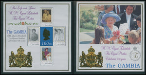 Gambia Scott #2145-2146 MNH SHEETS Queen Mother Elizabeth Centenary CV$11+