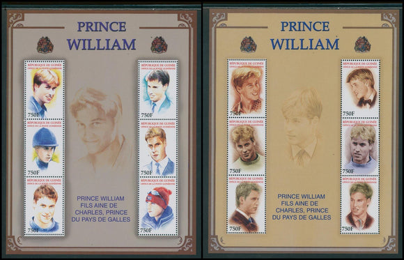Guinea Scott #2119-2120 MNH SHEETS of 6X750f Prince William of Wales 2002 CV$32+