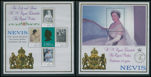 Nevis Scott #1173-1174 MNH SHEETS Queen Mother Elizabeth Centenary CV$9+