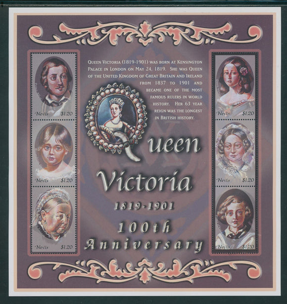 Nevis Scott #1274 MNH SHEET of 6 Queen Victoria 100th Memorial ANN CV$5+