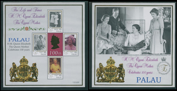 Palau Scott #522-523 MNH SHEETS Queen Mother Elizabeth Centenary CV$8+
