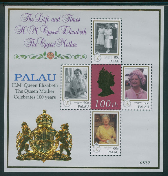 Palau Scott #522 MNH SHEET Queen Mother Elizabeth Centenary CV$4+