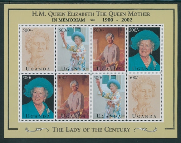 Queen Mother Elizabeth OS #12 MNH SHEET of 8 (1900-2002) Uganda $$