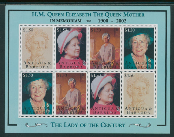 Queen Mother Elizabeth OS #14 MNH SHEET of 8 (1900-2002) Antigua $$