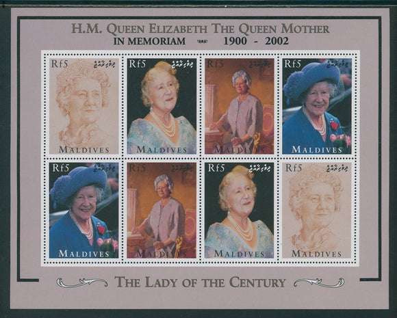 Queen Mother Elizabeth OS #7 MNH SHEET of 8 (1900-2002) Maldive Islands $$