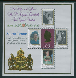 Sierra Leone Scott #2207 MNH SHEET Queen Mother Elizabeth Centenary CV$10+