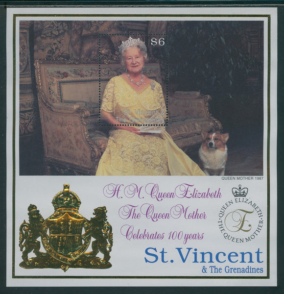 St. Vincent Scott #2730 MNH S/S Queen Mother Elizabeth Centenary CV$4+