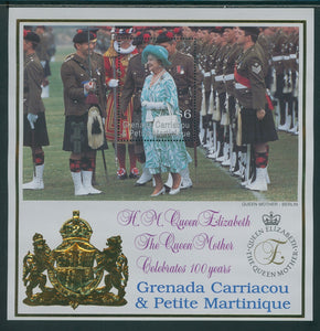 St. Vincent Grenadines OS #2 MNH S/S Queen Mother Elizabeth Centenary $$