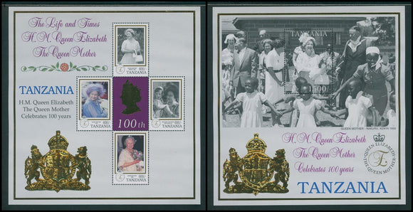 Tanzania Scott #1902-1903 MNH SHEETS Queen Mother Elizabeth Centenary CV$15+
