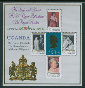 Uganda Scott #1607 MNH SHEET Queen Mother Elizabeth Centenary CV$10+