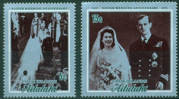 Aitutaki Scott #51-52 MNH Silver Wedding Ann CV$5+