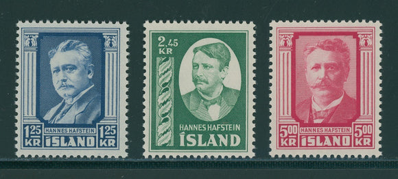 Iceland Scott #284-286 MNH Hannes Hafstein, Minister CV$54+