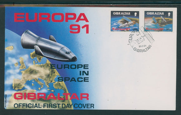 Gibraltar Scott #585-586 FIRST DAY COVER Europa 1991 Space $$