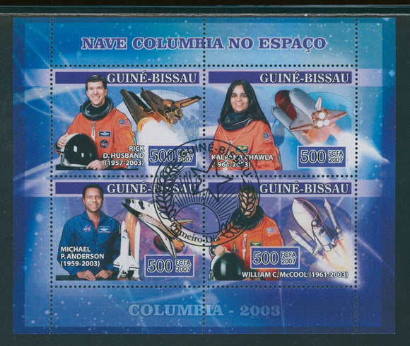 Guinea-Bissau OS #50 FIRST DAY CANCEL SHEET of 4 Columbia Astronauts $$