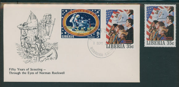 Liberia Scott #857 FIRST DAY COVER Fifty Years of Scouting Apollo 14 $$