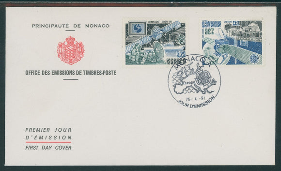 Monaco Scott #1760-1761 FIRST DAY COVER Europa 1991 Space $$