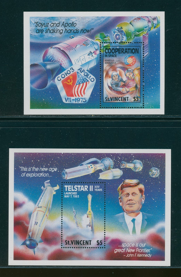 St. Vincent Scott #1171-1172 MNH S/S Space Cooperation and Telstar CV$9+