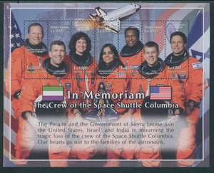 Sierra Leone Scott #2595 MNH SHEET of 7 Crew of Space Shuttle Columbia CV$6+