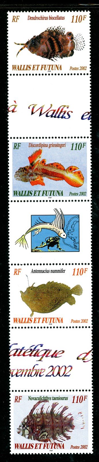 Wallis & Futuna Scott #561 MNH STRIP w/LABELS Fish FAUNA CV$9+